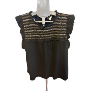 J. Crew Ruffle Sleeve Boho Black Top Medium Y2K Eclectic Playful